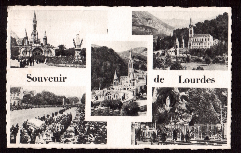 France Cpsm Souvenir de Lourdes, circulé 22-7-54