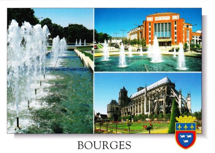 France 18 Bourges - Cpm multivues neuve avec blason