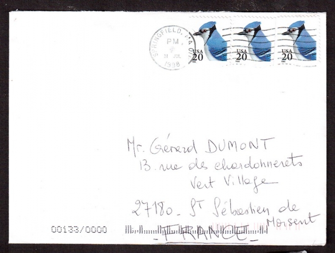 Etats-Unis  1995 Y&T 2354 o  - oiseaux sur lettre