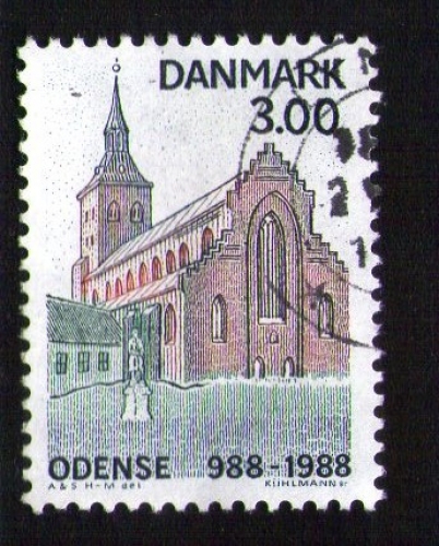 DANEMARK Oblitération ronde Used Stamp Odense Cathédrale Saint Knut 1988