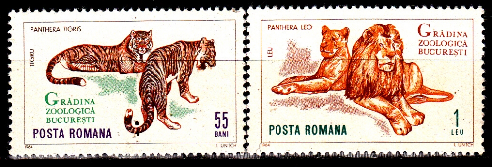  Roumanie 2058 / 59 ( Hors série ) Jardin zoologique de Budapest / Les 2 timbres félins