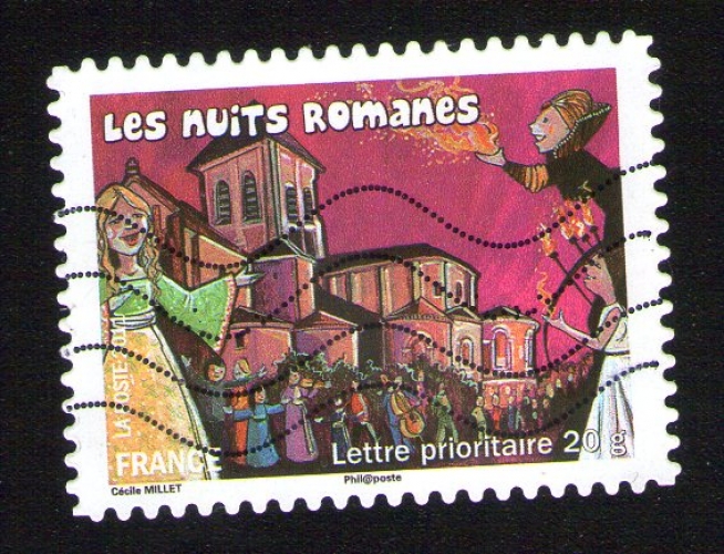 Timbre Oblitéré Used Stamp La France comme j´aime Les nuits romanes du Poitou-Charentes FRANCE 2011