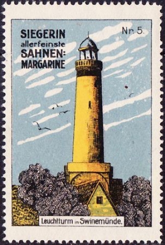 Allemagne Vignette publicitaire Margarine Sahnen : phare de Swinemünde