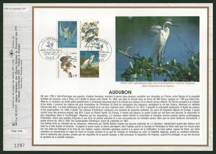 CEF 1207 AUDUBON Bloc de 4 PJ 25/2/1995