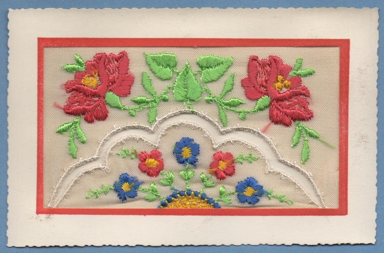 CARTE BRODEE FLEURS ROSE