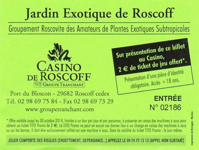 France 29 Roscoff Ticket d'entrée au Jardin Exotique