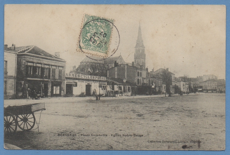 BERGERAC PLACE GAMBETTA ARMES CYCLES PECHE 1907 > TUNISIE verso