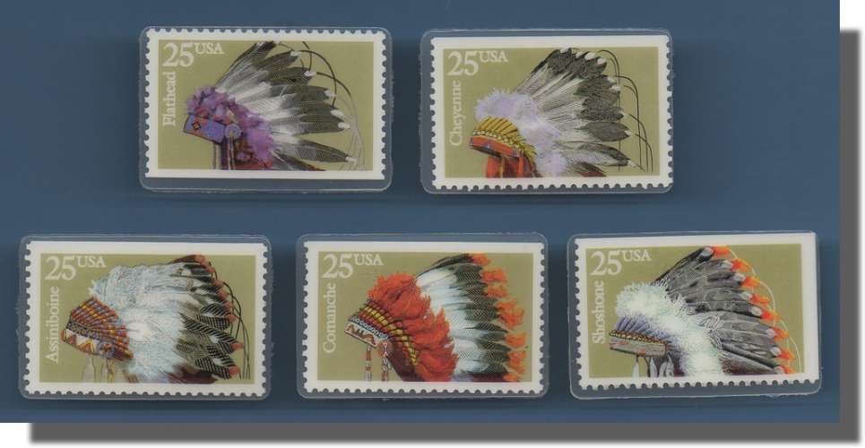 COMPLETE SET USA  PIN'S USPS COIFFE INDIEN TIMBRES STAMPS