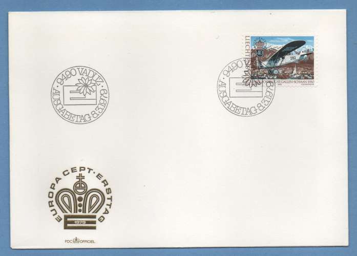 LIECHTENSTEIN FDC EUROPA 1979 AVION