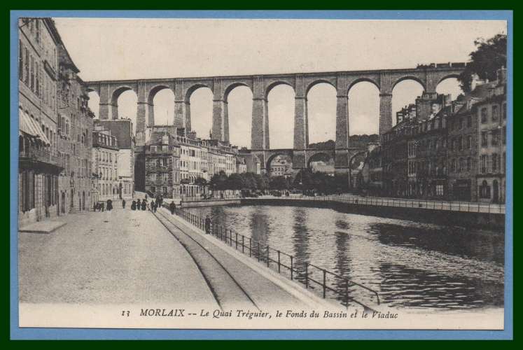 CPA MORLAIX VIADUC QUAI TREGUIER  BASSIN non écrite TTB 