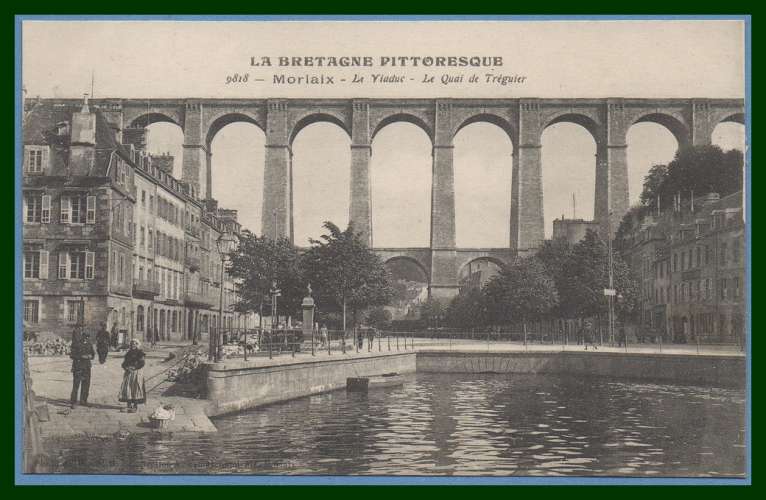 CPA MORLAIX VIADUC QUAI TREGUIER  LAVEUSE non écrite TTB 