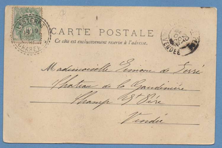 CHARENTE LESTERPS Obl FACTEUR BOITIER 1902 (c 12€) 