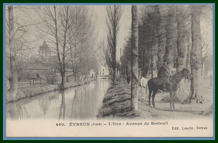  CPA EVREUX L ITON AVENUE DE BRETEUIL CHEVAL écrite TTB