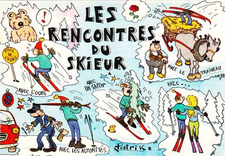 France CPM 1982 Humour - Les rencontres du skieur