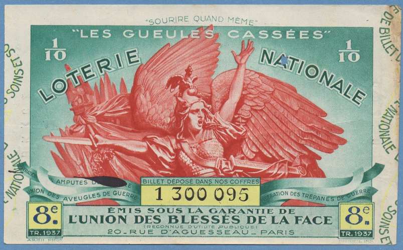 LOTERIE NATIONALE GUEULES CASSEES 1937 8e Tranche