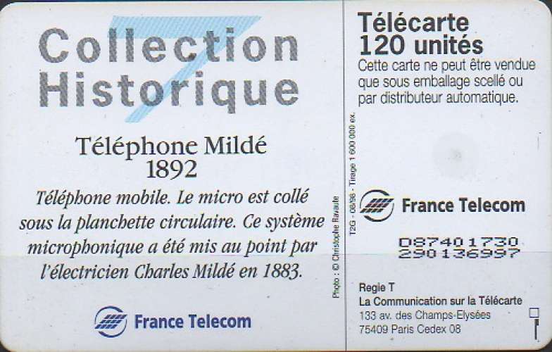 TÉLÉCARTE 50 - TÉLÉPHONE : MILDÉ 1892