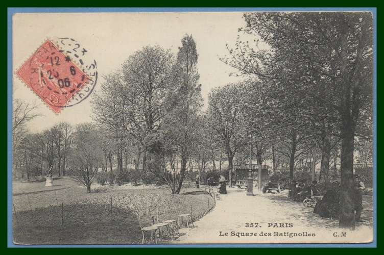 CPA PARIS SQUARE DES BATIGNOLLES voy 1906 TB