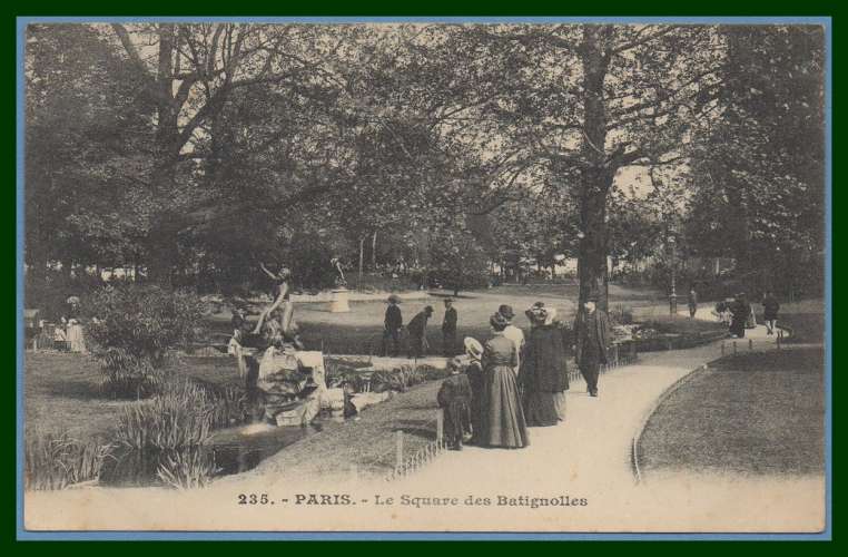 CPA PARIS SQUARE DES BATIGNOLLES voy 1908 PARIS DEPART TB