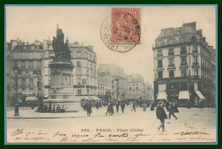 CPA PARIS PLACE DE CLICHY voy 1903  DOS 1900 TB