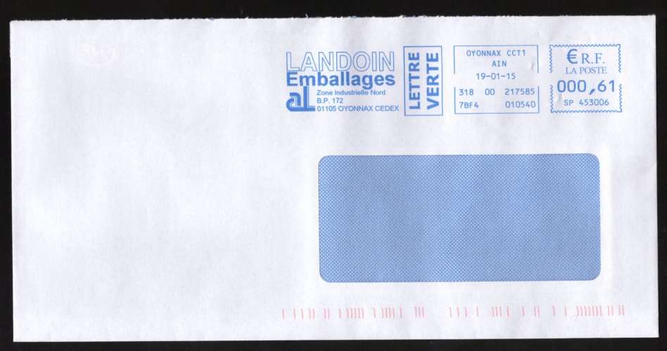 France EMA Empreinte Postmark Landoin Emballages 01105 Oyonnax