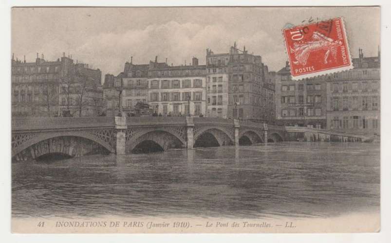 Cpa Inondations de Paris 1910  le Pont des Tournelles