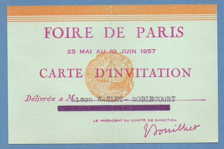 Carte d'invitation Foire de Paris 1957