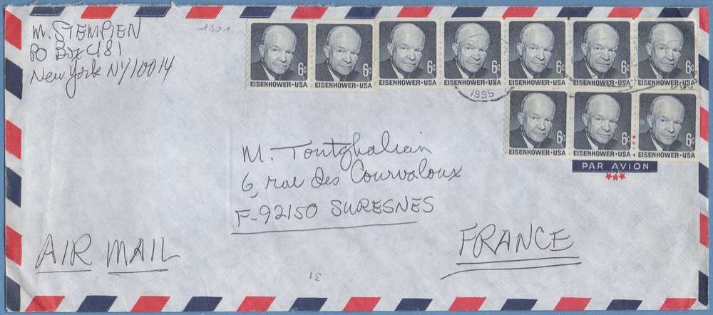 USA N° 1401 (X10) / L > France Eisenhower