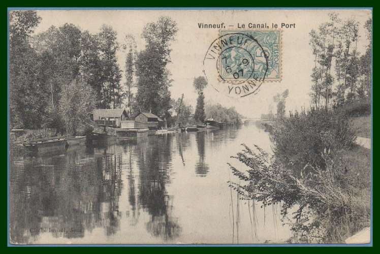  CPA Vinneuf 89 canal port voy 1907 scan verso