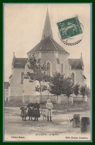  CPA Egleny Eglise voy Facteur boitier 1909 TB animé