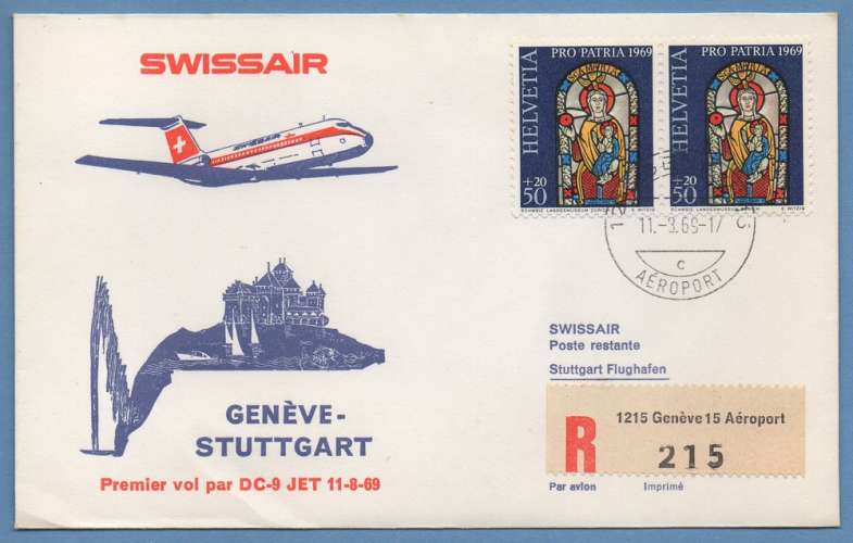 Suisse 1er Vol  Genéve >  Stuttgart 11/8/1969 