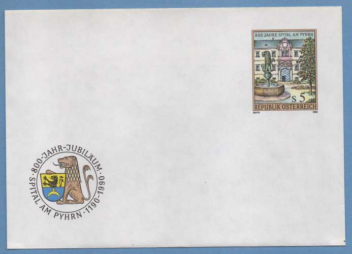 Autriche Postal stationery ** Spital am Pyhrn 1990 Fontaine lion