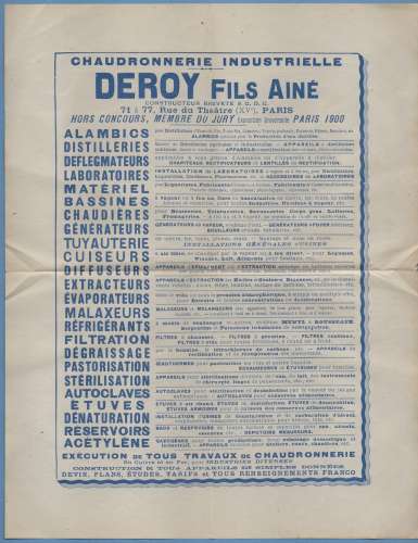 affiche PUB Alambic ..Deroy expo universelle 1900 scan verso