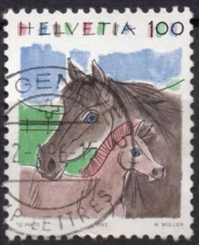 9785N - Y&T n° 1419 - oblitéré - Chevaux - 1993 - Suisse