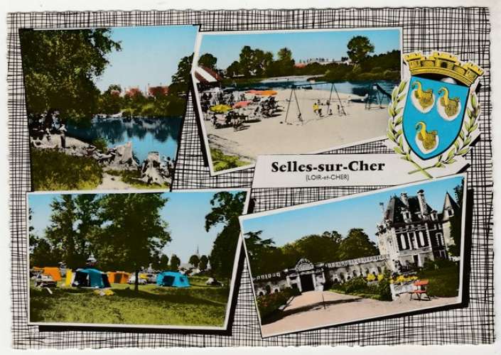 cpsm 41 Selles-sur-Cher Multivues blason