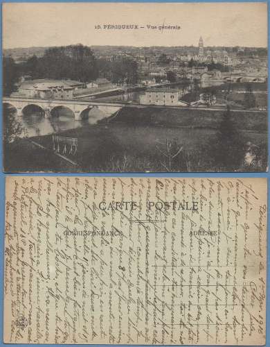 Cpa Perigueux vue générale pont écrite 1916 (texte militaria)