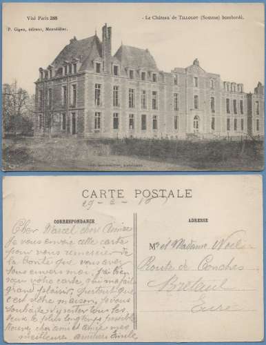 CPA Château de Tilloloy bombardé voy FM 1916 