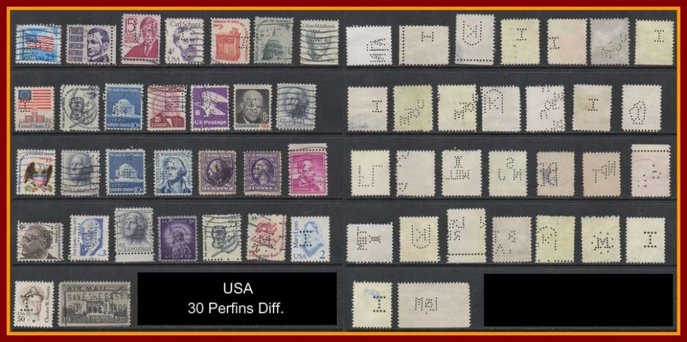 USA Lot 30 diff. Perfins Perforés