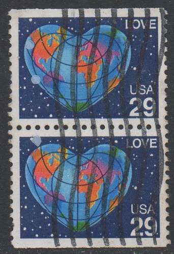 USA Se-tenant paire NDH-B cœur Love  1991 obl