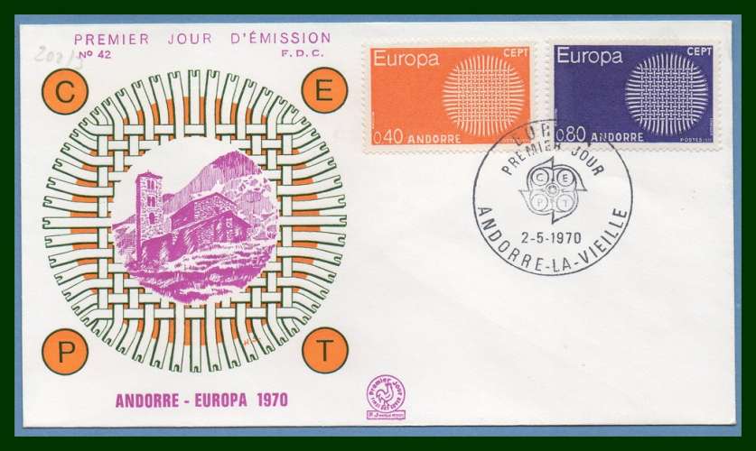 Andorre FDC Europa 1970 N° 202/3