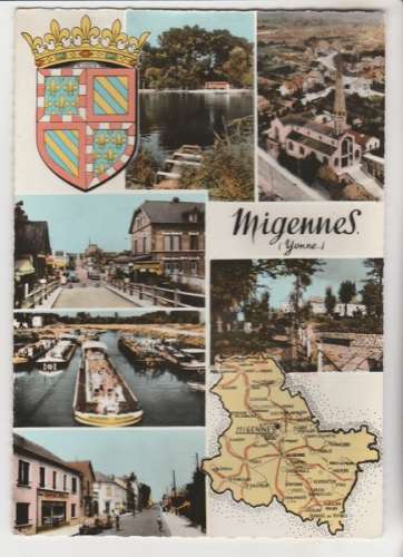 Cpsm 89 Migennes Multivues et carte géographique, blason