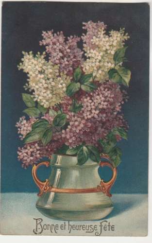 cpa  gaufrée  Bonne et heureuse fête  bouquet de lilas 