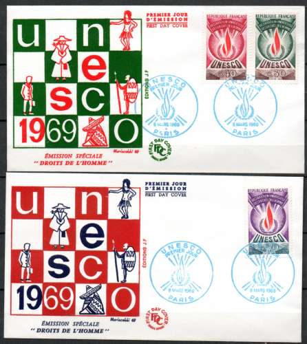 FDC Dept 75 PARIS UNESCO 1969 (2 enveloppes)