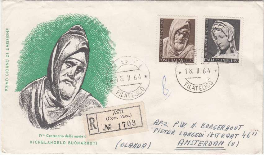 Italie 1964  FDC  Y&T 903 + PA 143   Michel Ange