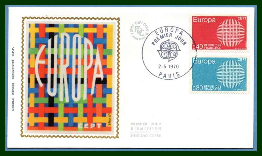 France FDC silk soie N° 1637 /8 Europa 1970 