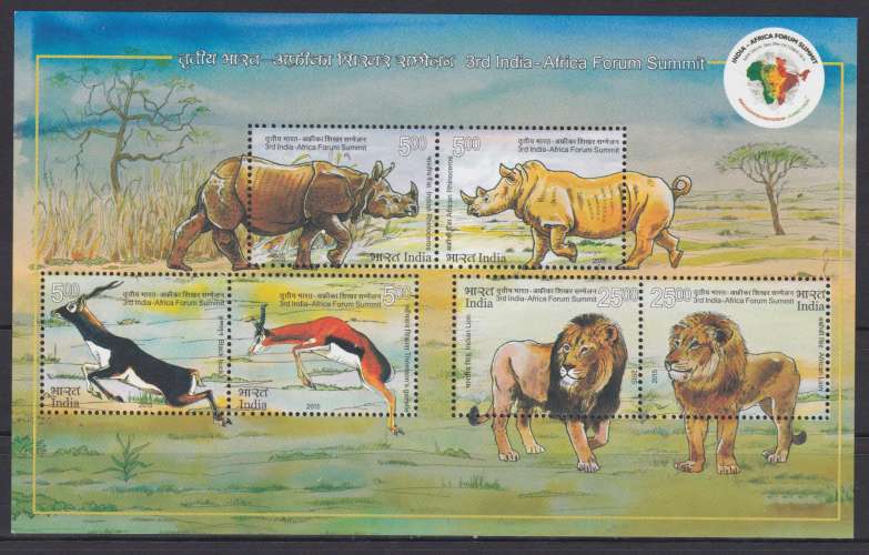 Inde 2015 MNH Bloc Rhiniceros - Antilope - Lion Afrique et Asie