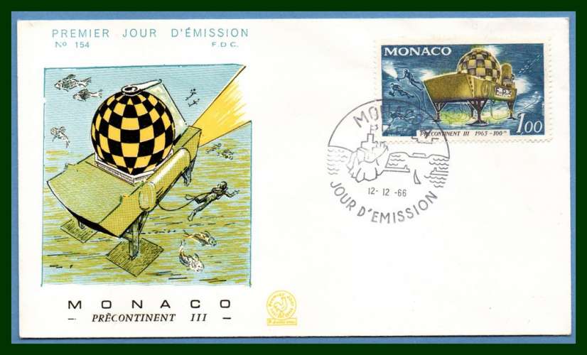 Monaco FDC N° 705 Opération sous marine 1966