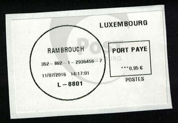 Luxembourg vignette Port Payé Blanche Rambrouch sur fragment SU