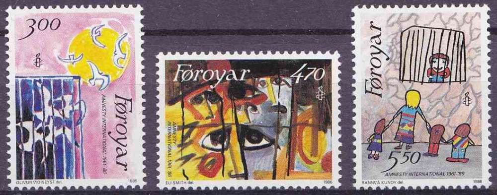 FEROE 1986 NEUF** MNH N° 130 à 132 Amnesty International