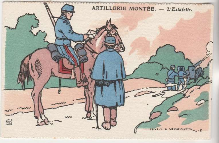 cpa par Lemonier Artillerie Montée  l'Estafette 