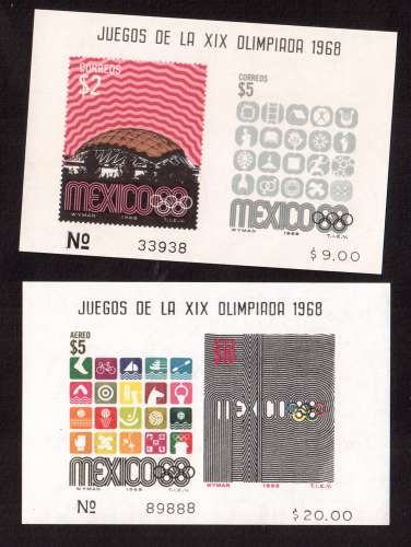 Mexique 1968 bloc 17 - 19 ** Prélude aux JO de 1968